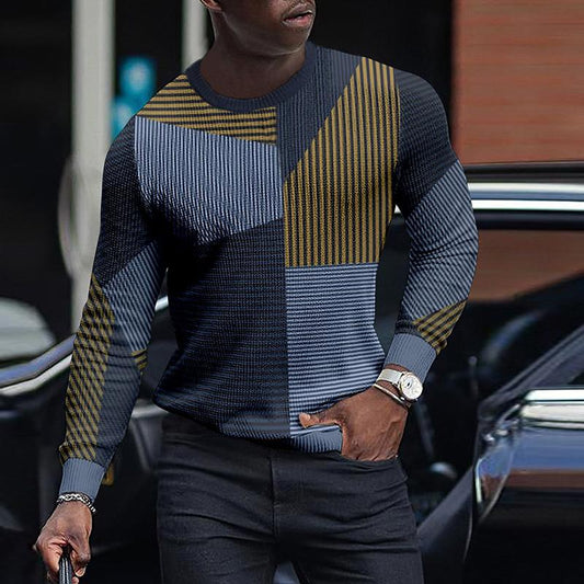 LONG SLEEVE FASHION CONTRAST COLOR ROUND NECK MEN'S TOP