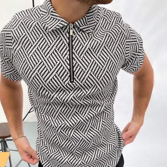 Herringbone Jacquard Zip-up Polo Shirt