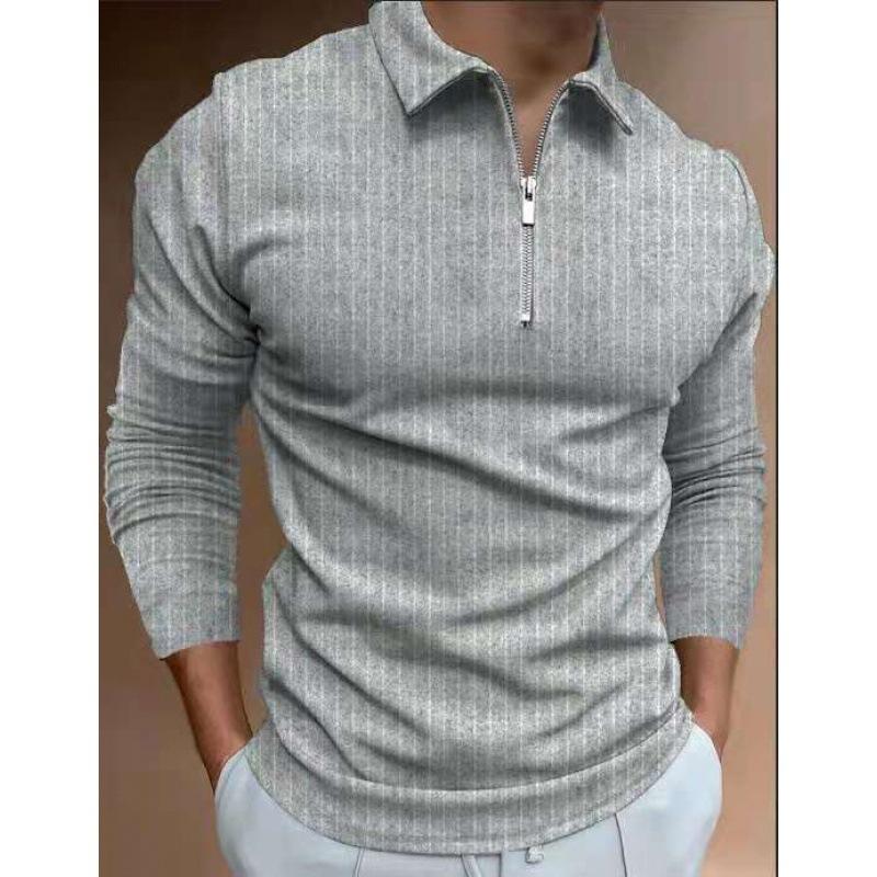 Mens Zip Striped Long Sleeve POLO Shirt