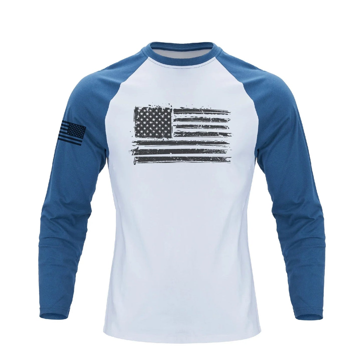 Men's 100% Cotton American Flag Graphic Raglan Sleeve Long Sleeve T-shirts