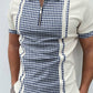 Houndstooth contrast short-sleeved polo shirt