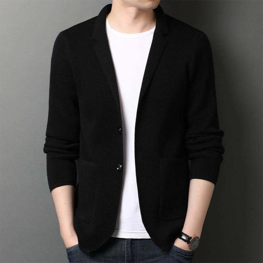 Men&#039;s Casual Knitted Cardigan Top Black M