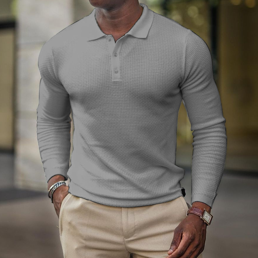 Men's Casual Solid Color Long-sleeved Polo Shirt