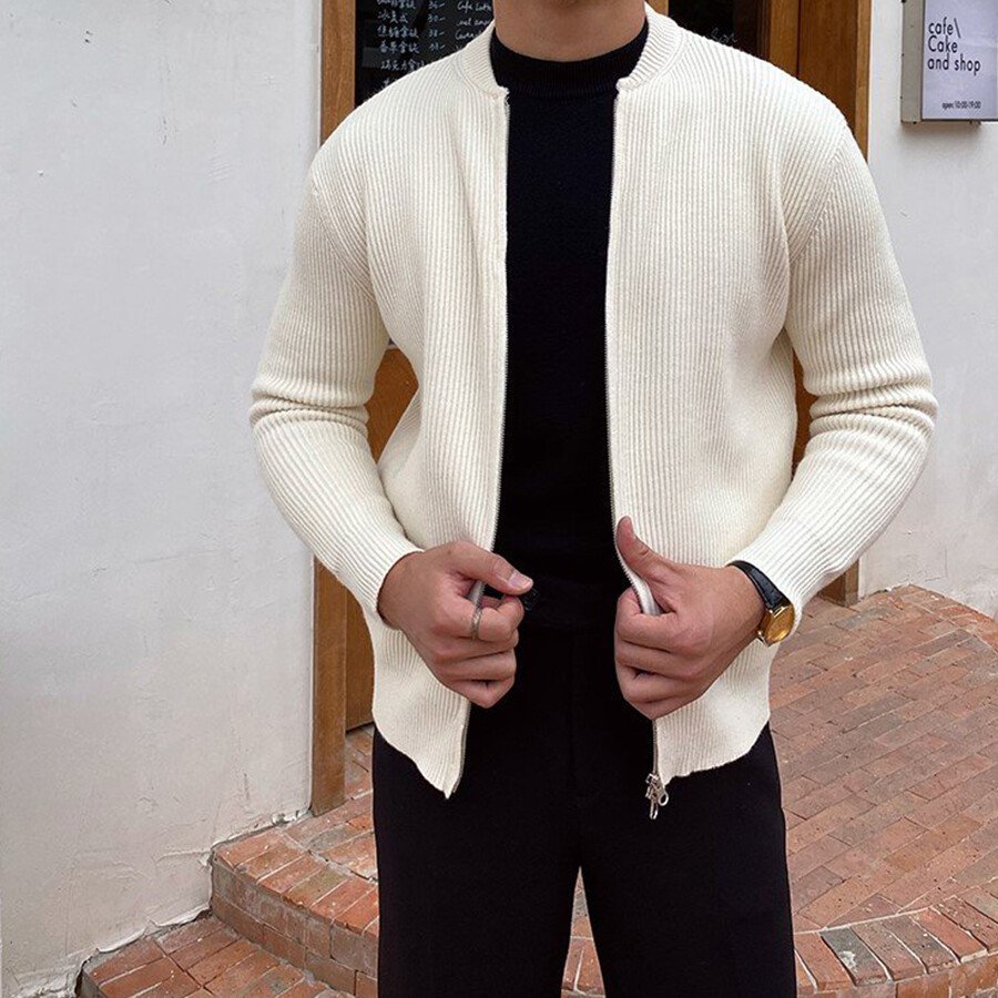 Men&#039;s Casual Knitted Cardigan Top White L