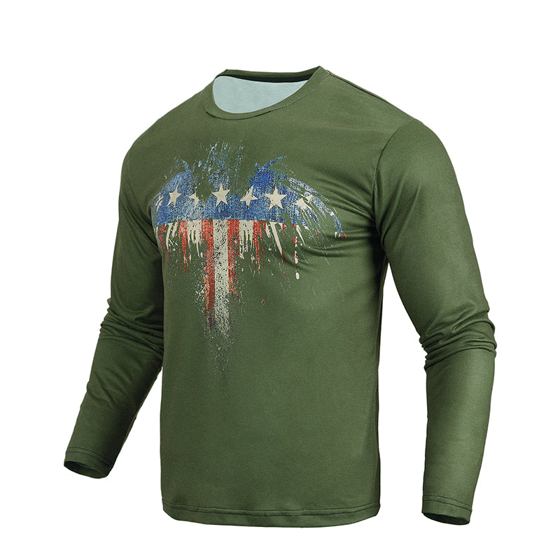 Men's Patriotic American Flag Graphic Long Sleeve T-shirts