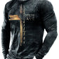 Men's Cross Pattern Casual Round Neck Long Sleeve Tee Black M