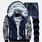 Men Fleeced Color Block Hooded Hoodie Sweatshirt Pants Set