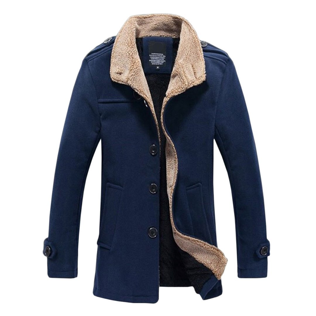 Men's  Solid Buttoned Woolen Autumn Jacket