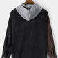 Mens Corduroy Colorblock Stitching Button Up Casual Drawstring Hooded Shirts