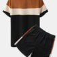 Preppy Mens Patchwork Letter Color Crew Neck Short Sleeve Two Pieces Outfits
