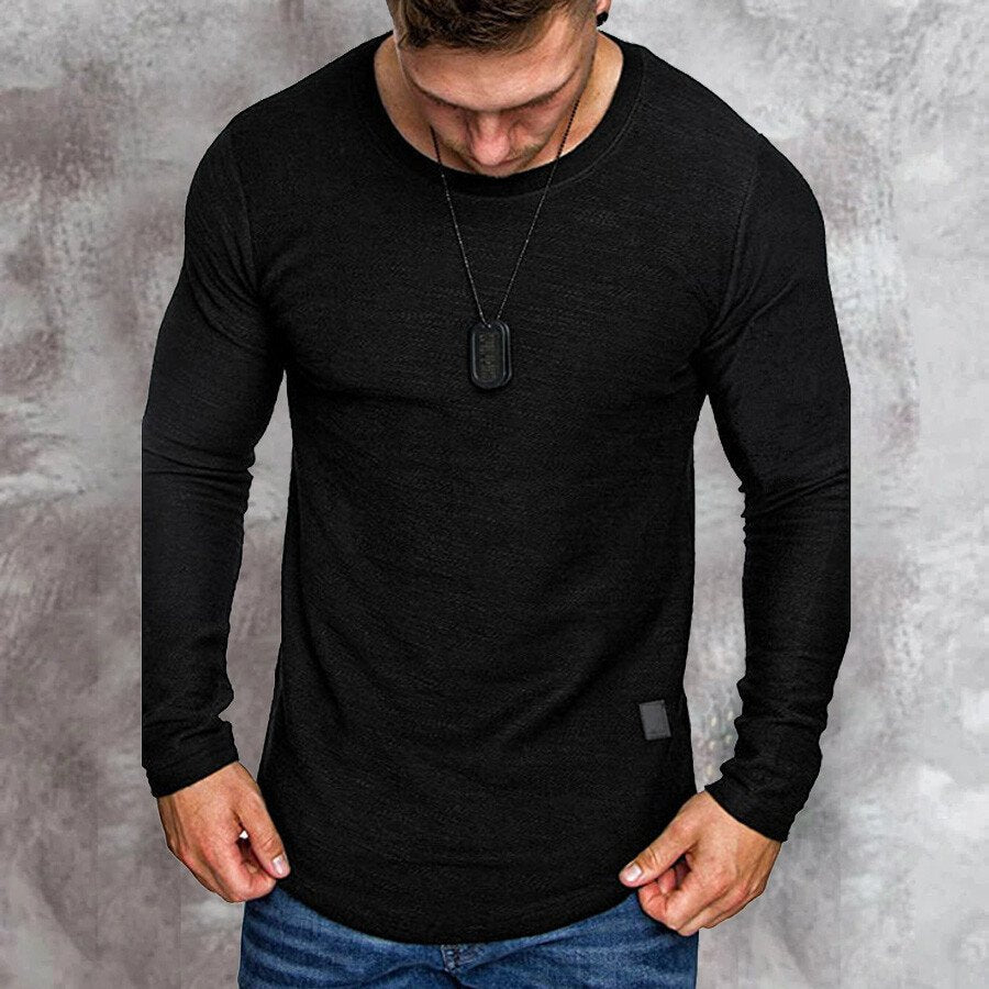 Men Long Sleeve O-Neck Casual T shirt Black S