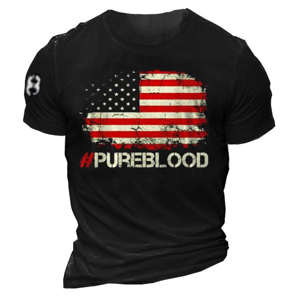 Purebl Ood American Flag Men's Tactical Casual Cotton T-Shirt