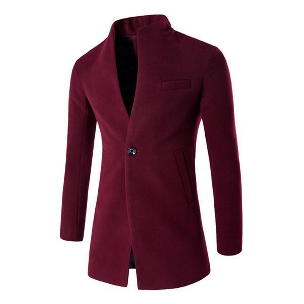 One Button Stand Collar Slim Fit Wool Coat