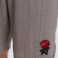 Mens Basic Knitted Rose Embroidery Patch Short Sleeve Casual Two Piece Outfits Cozy Loungewear