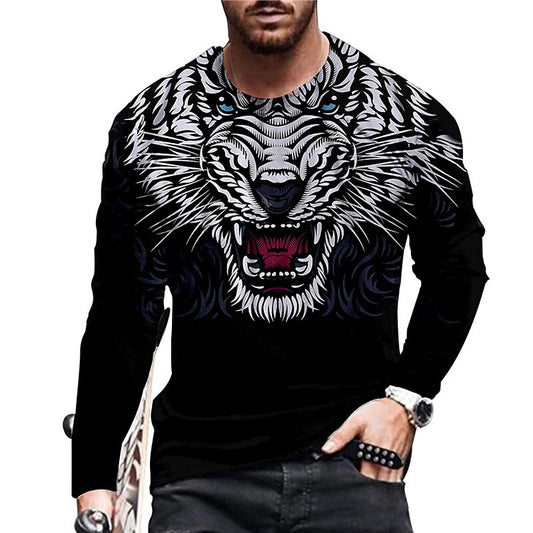 Men's Unisex T shirt 3D Print Graphic Prints Tiger Crew Neck Daily Hol Black S