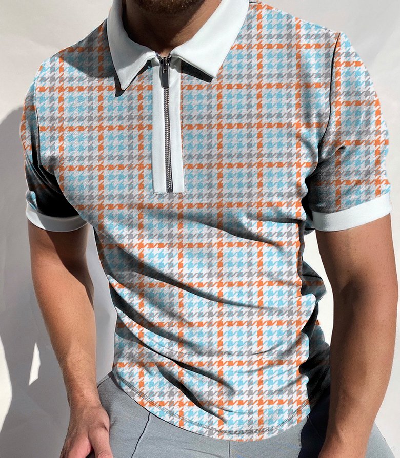 Thousand bird check short sleeve polo shirt