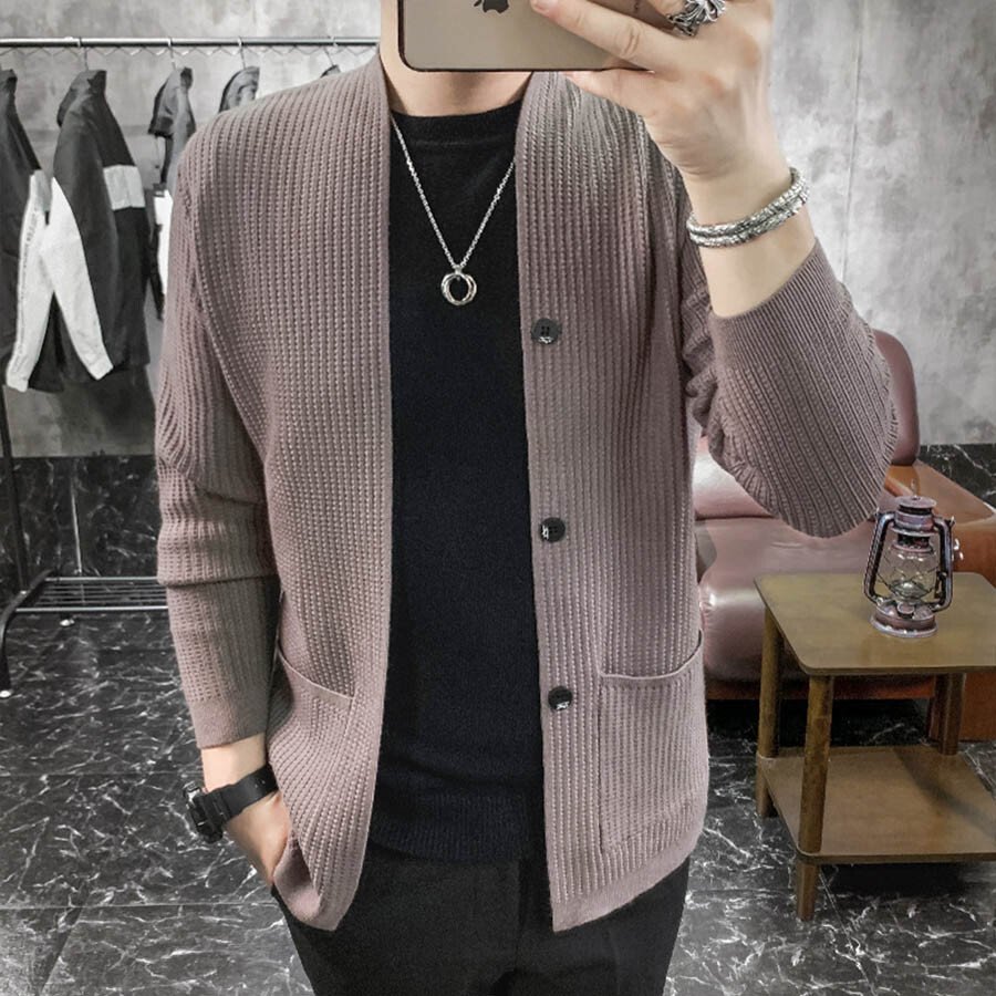 Men&#039;s Casual Knitted Cardigan Top Black L