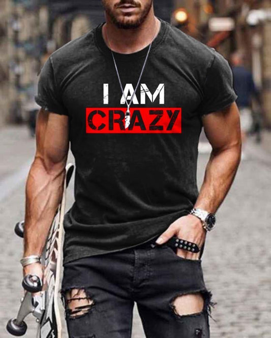 Simple Men's Black I AM Print Short Sleeve T-shirt