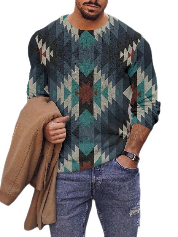 Long-sleeved geometric polo shirt