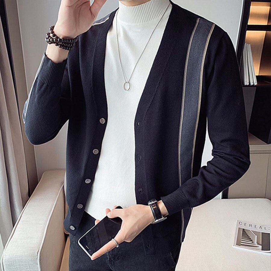 Men&#039;s Casual Knitted Cardigan Top Black M