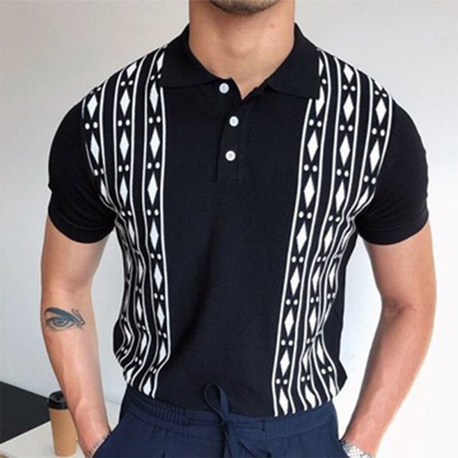 Men&#039;s Jacquard Short-Sleeved Sweater T-Shirt Black S