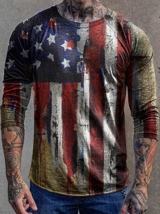 Men'S Outdoor Warrior American Retro Long Sleeve Printed T-Shirt