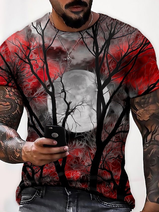 Men's  Tee T shirt Shirt 3D Print Graphic Prints Moon Print Short Sleeve Halloween Tops Casual Designer Big and Tall Blue Purple Gray / Summer