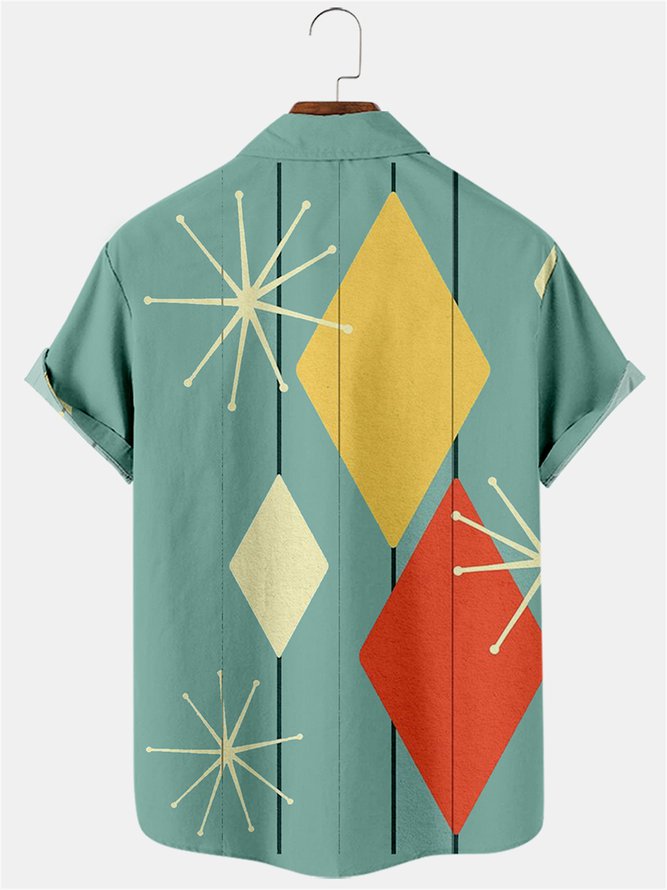 Hawaiian Retro Geometric Abstract Elements Men's Casual Short-sleeved Shirt Green M