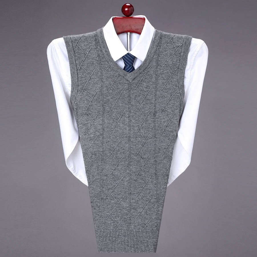 Men&#039;s Casual V-Neck Waistcoat Sweater Knit Sweater Black 3XL