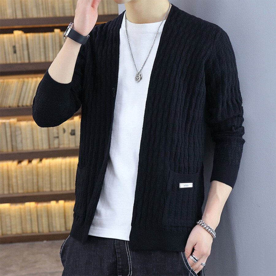 Men&#039;s Casual Knitted Cardigan Top Black M