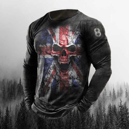 Mens Union Jack Skull Retro Long Sleeve