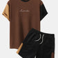 Mens Letter Embroidery Knitted Patchwork Crew Neck Short Sleeve Two Pieces Outfits
