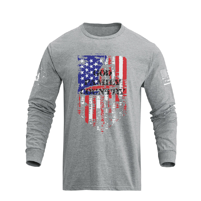 Men's GOD FAMILY COUNTRY American Flag Long Sleeve T-Shirt