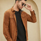 Mens Faux Suede Flap Pocket Lapel Solid Casual Long Sleeve Shirts
