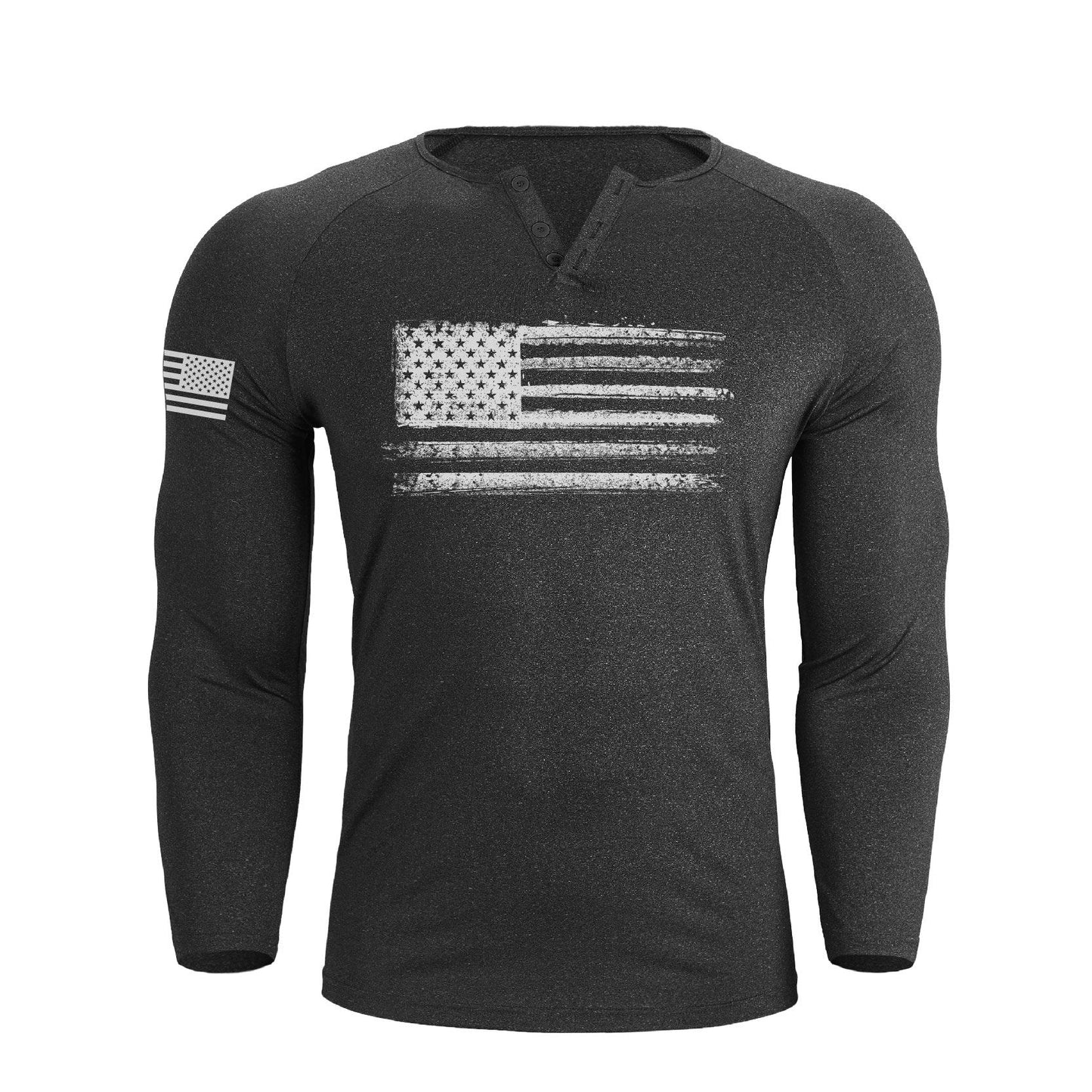 Men's American Flag Regular Fit 1/4 Button V-neck Long Sleeve T-shirts