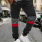 Men's Stretch Waist Stitching Contrast Sports Pants Black XL