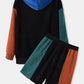 Mens Corduroy Color Block Stitching Half Zip Hoodie Two Pieces Outfits