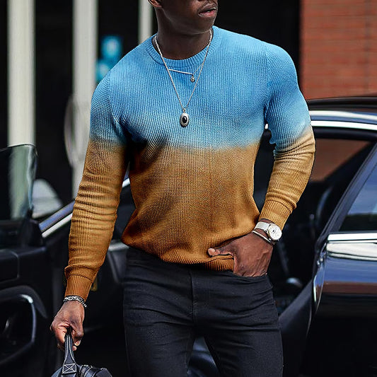 LONG SLEEVE FASHION CONTRAST COLOR ROUND NECK MEN'S TOP