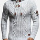 Mens Cable Knitted Toggle Front Warm Hooded Sweaters