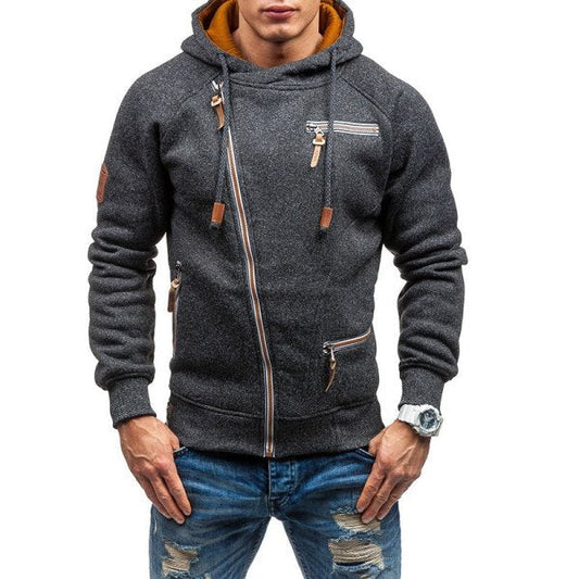 Man's Winter Coat Individuality Zipper Splicing Asymmetrical Hoodies