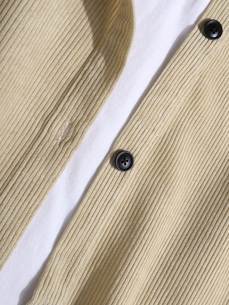 Mens Corduroy Pure Color Lapel Basics Dropped Shoulder Shirts