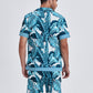 Mens Summer Holiday Revere Collar Tropical Leaf Pattern Baroque Two Piece Outfits