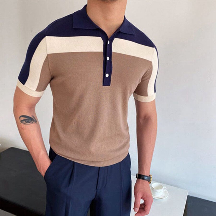 Men&#039;s Colorblock Short Sleeve Knit T-Shirt Khaki M