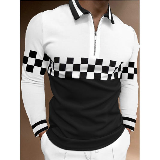 Men's casual colorblock long-sleeved polo shirt