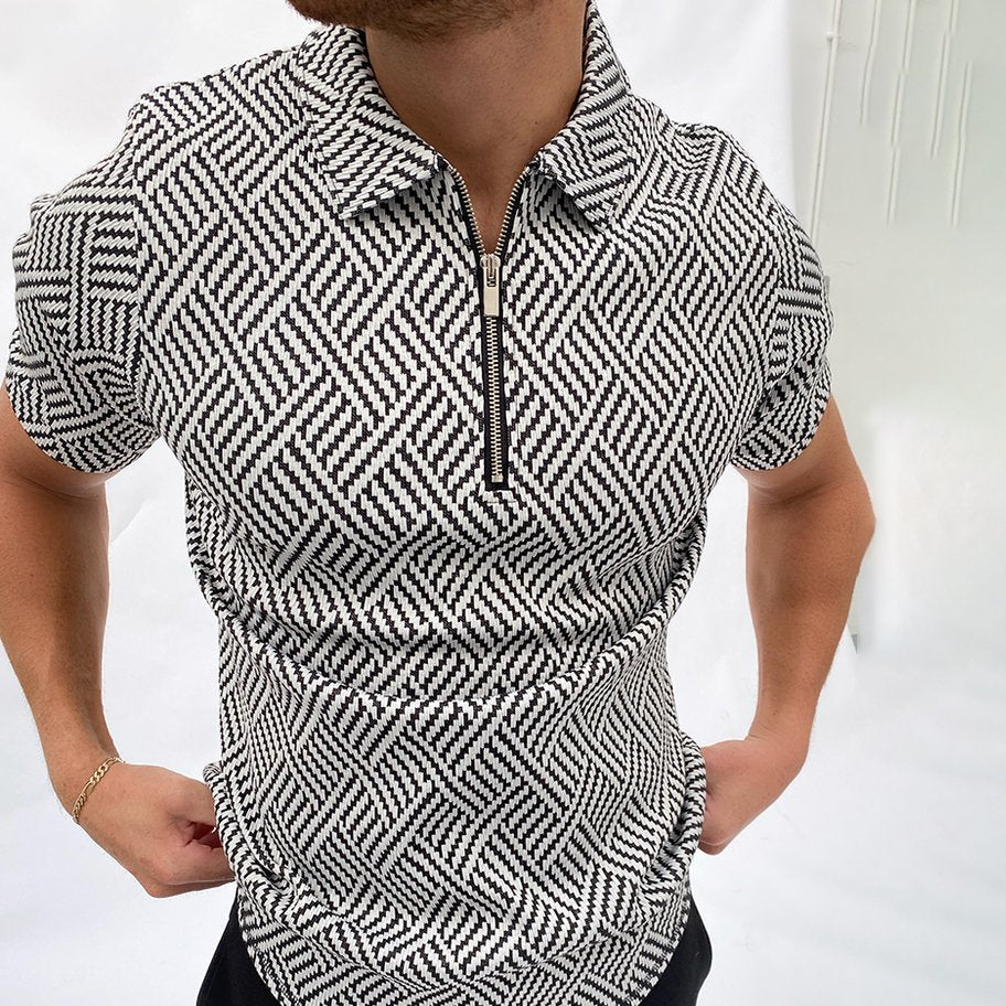 Herringbone Jacquard Zip-up Polo Shirt