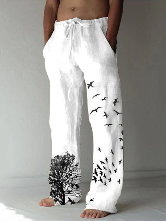 Men's flying bird print casual pants