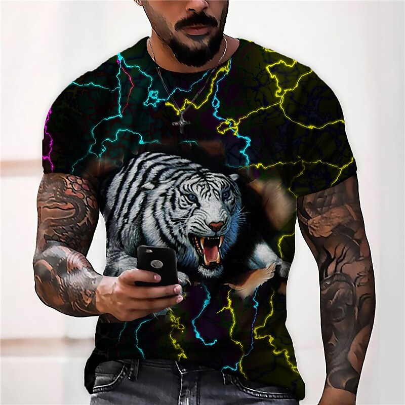 Men's Unisex T shirt 3D Print Graphic Prints Tiger Crew Neck Daily Hol Black S