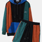 Mens Corduroy Color Block Stitching Half Zip Hoodie Two Pieces Outfits