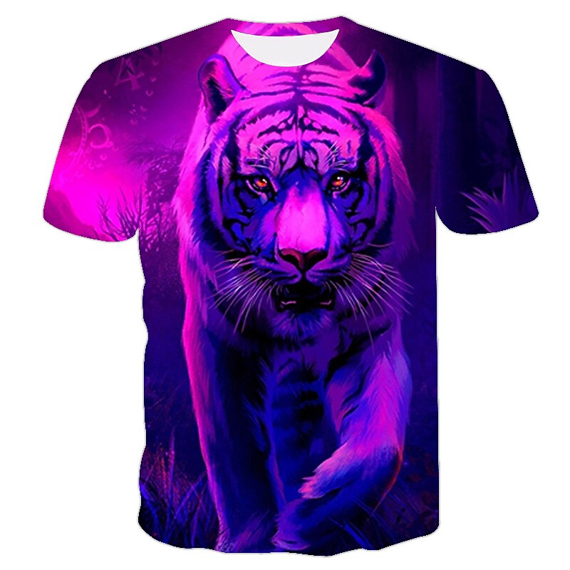 Men's T shirt 3D Print Animal Round Neck Casual Daily 3D Print Print S Purple L