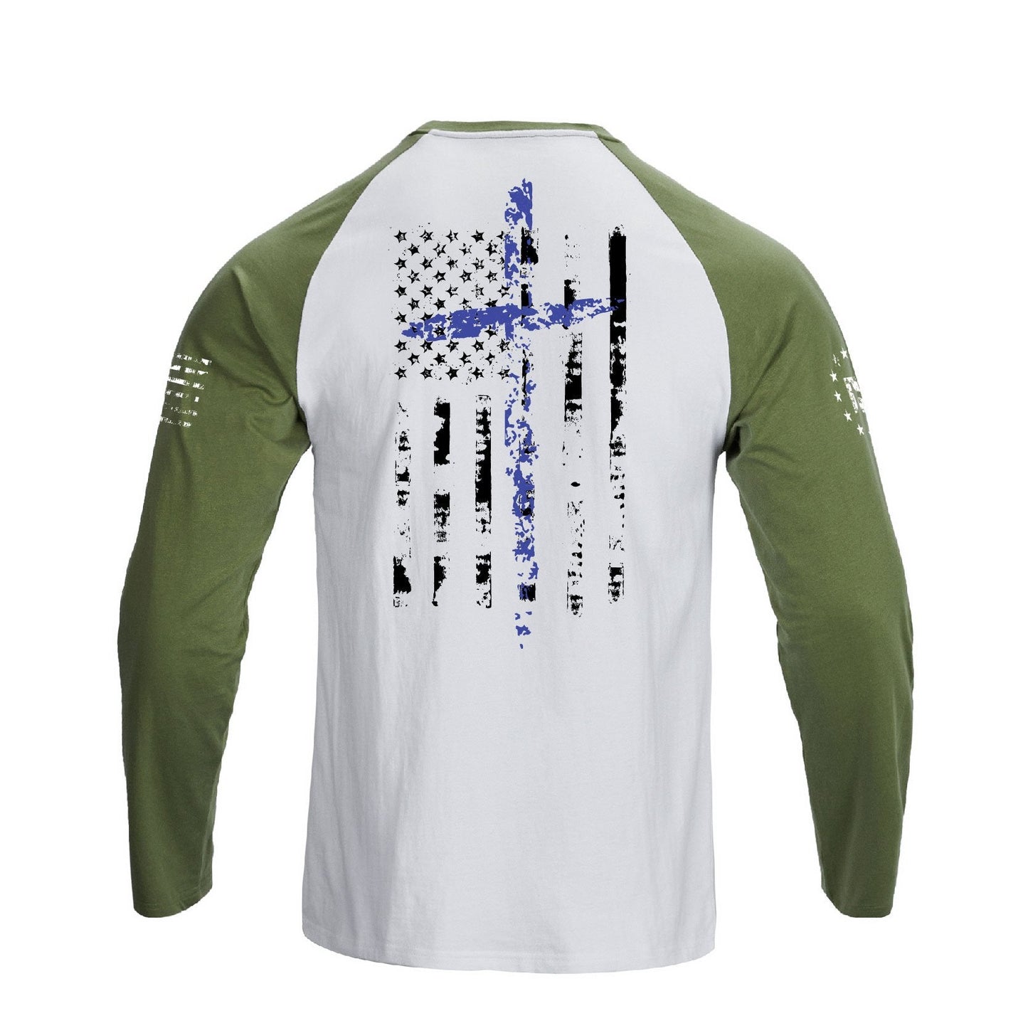 Men's 100% Cotton American Flag with Cross Raglan Sleeve Long Sleeve Graphic T-shirts